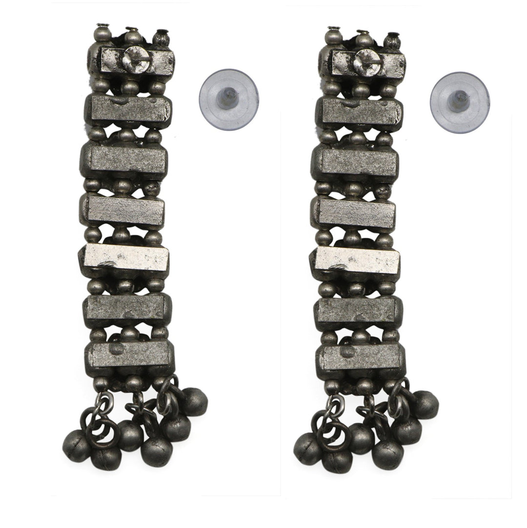 Manu Circular Ghungroo Silver Oxidised Earrings