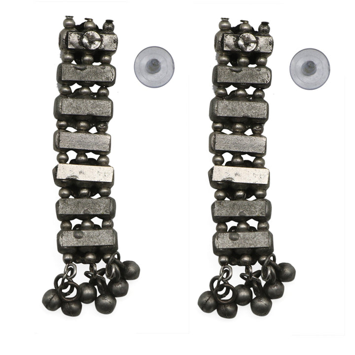 Manu Circular Ghungroo Silver Oxidised Earrings
