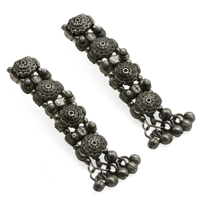 Manu Circular Ghungroo Silver Oxidised Earrings