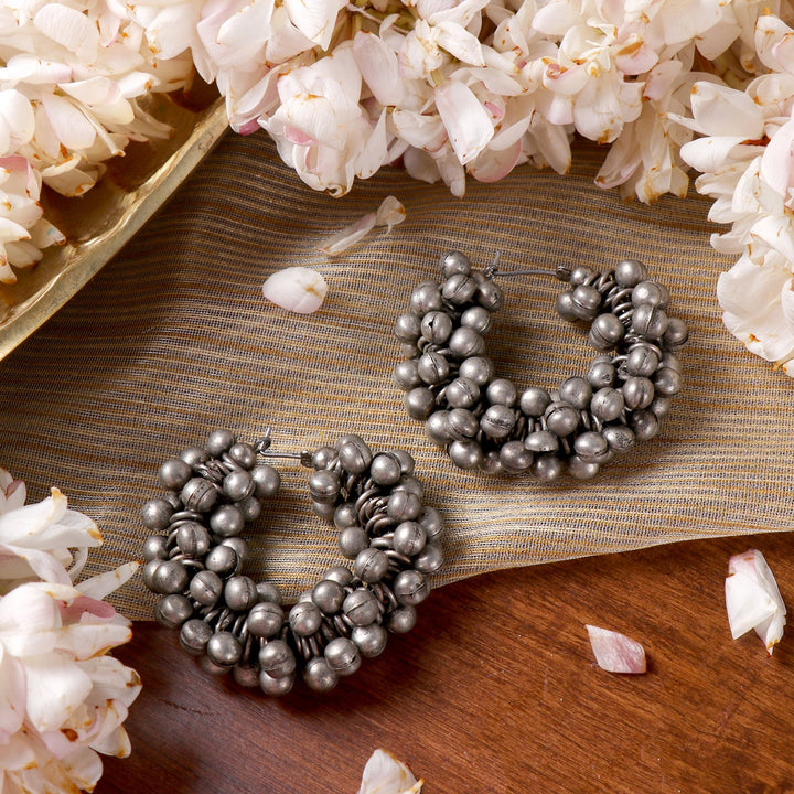 Ananya Ghungroo Silver Oxidised Hoop Earrings