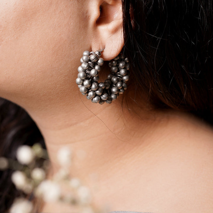 Ananya Ghungroo Silver Oxidised Hoop Earrings
