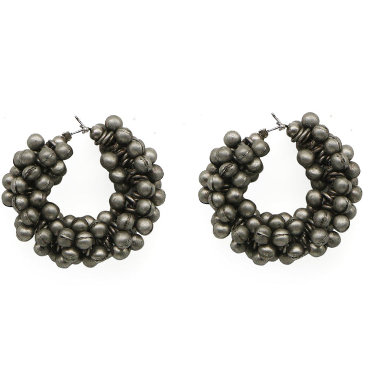 Ananya Ghungroo Silver Oxidised Hoop Earrings