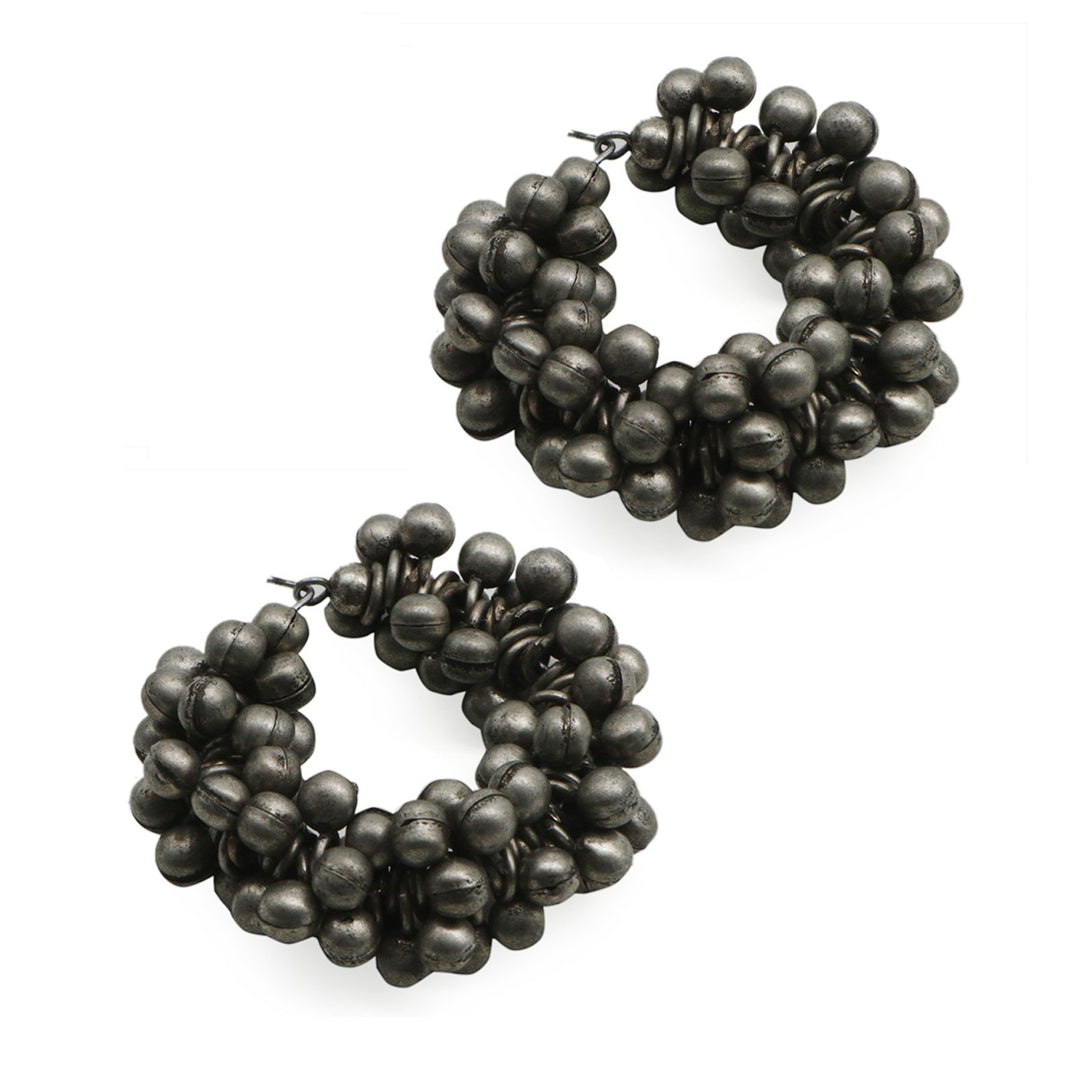 Ananya Ghungroo Silver Oxidised Hoop Earrings