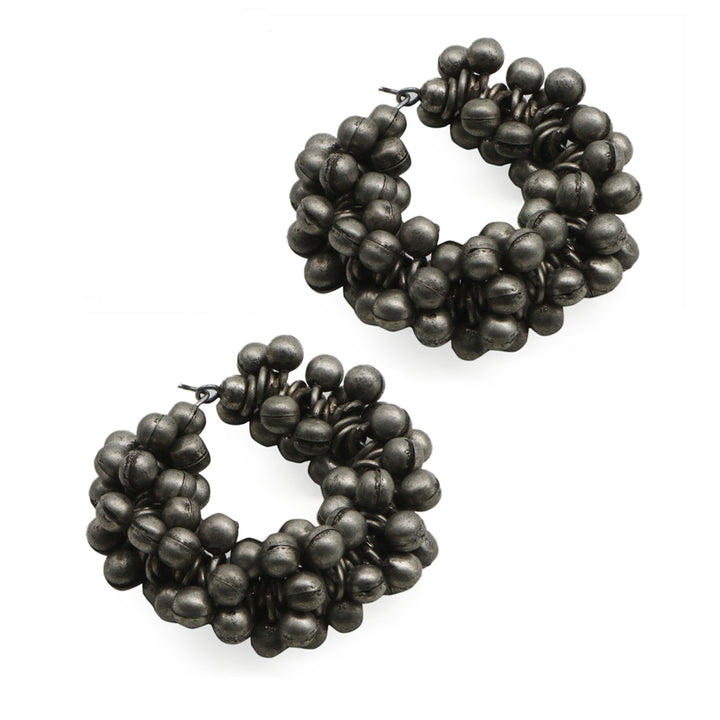 Ananya Ghungroo Silver Oxidised Hoop Earrings