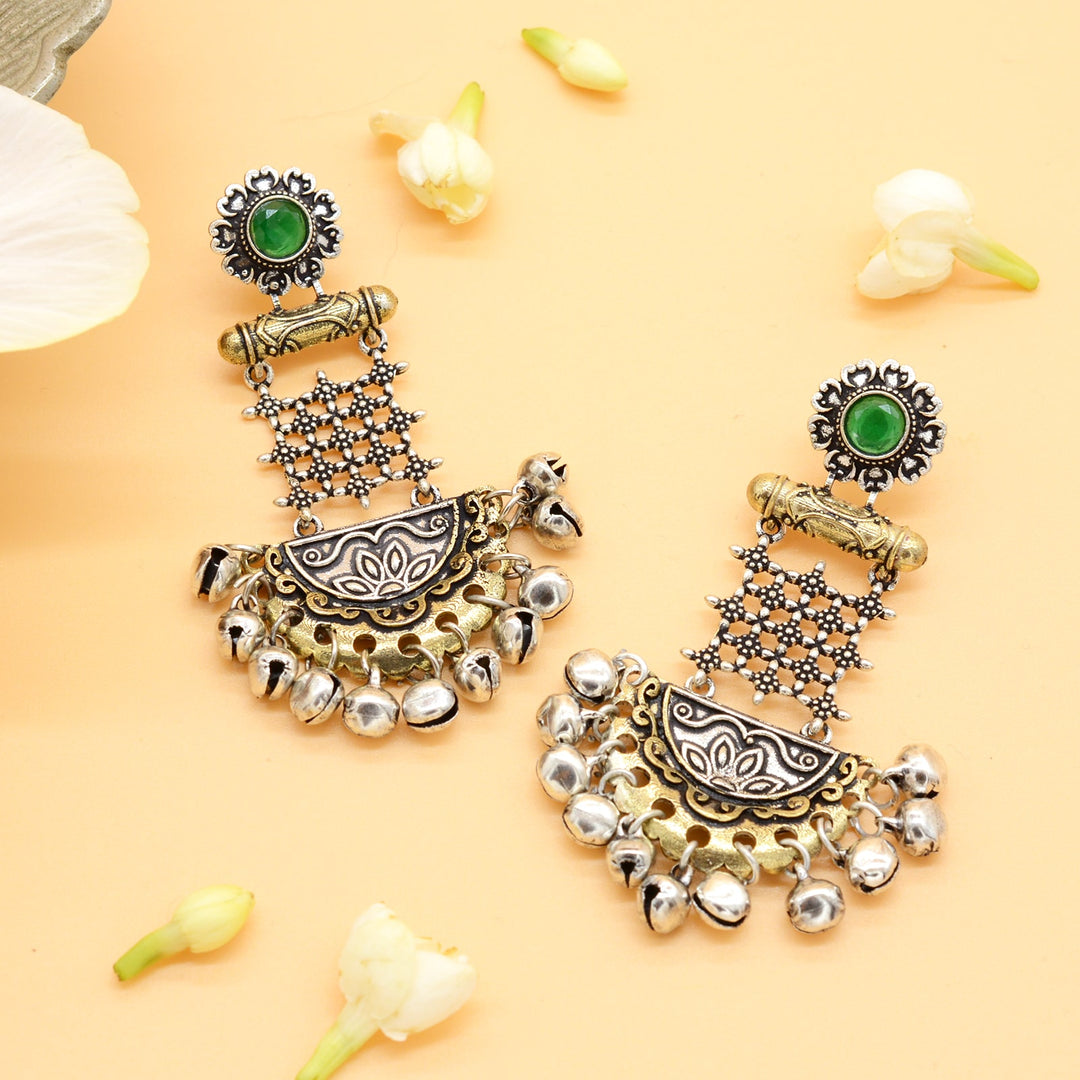 Geometric Green Dual Tone Earrings - Joker & Witch