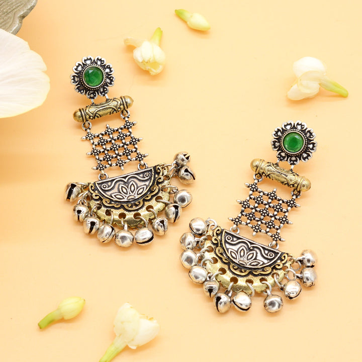 Geometric Green Dual Tone Earrings - Joker & Witch