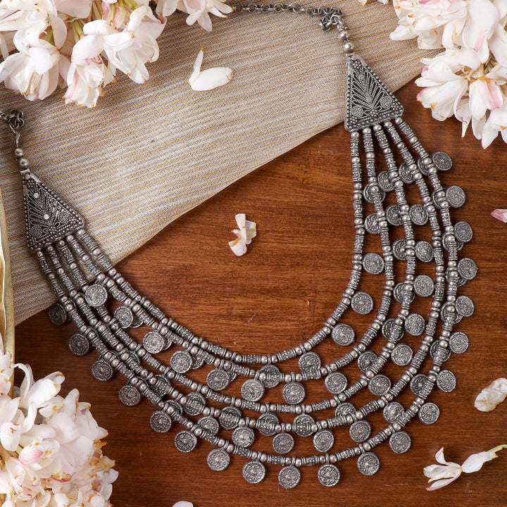 Ksheya Layered Silver Oxidised Necklace