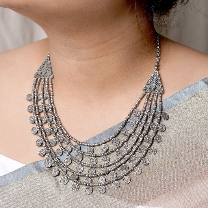 Ksheya Layered Silver Oxidised Necklace