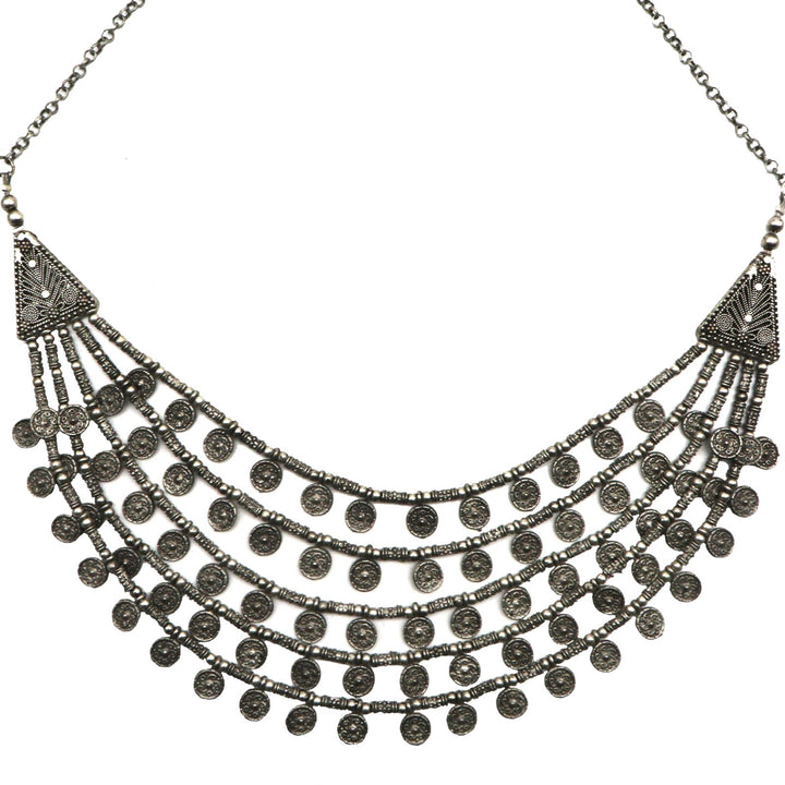 Ksheya Layered Silver Oxidised Necklace