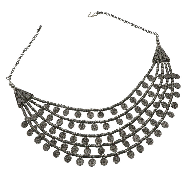 Ksheya Layered Silver Oxidised Necklace