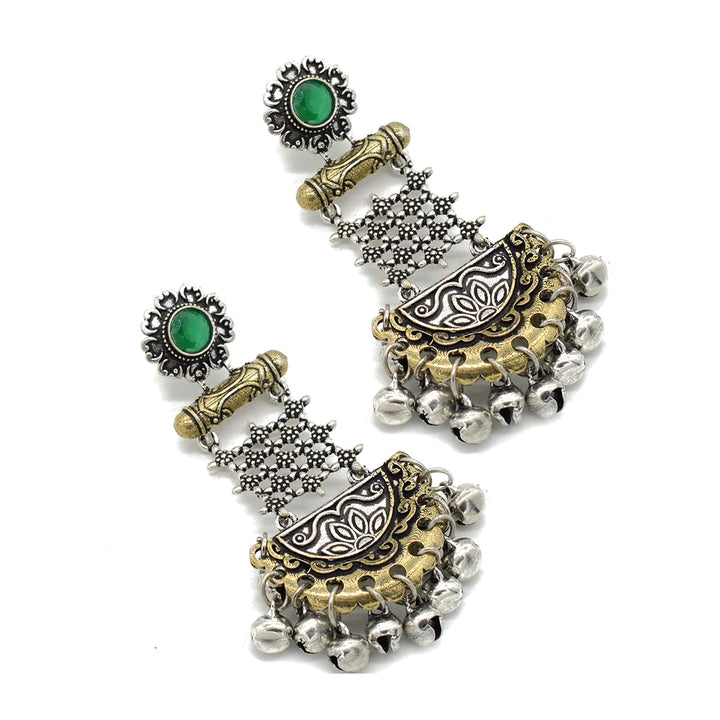 Geometric Green Dual Tone Earrings - Joker & Witch