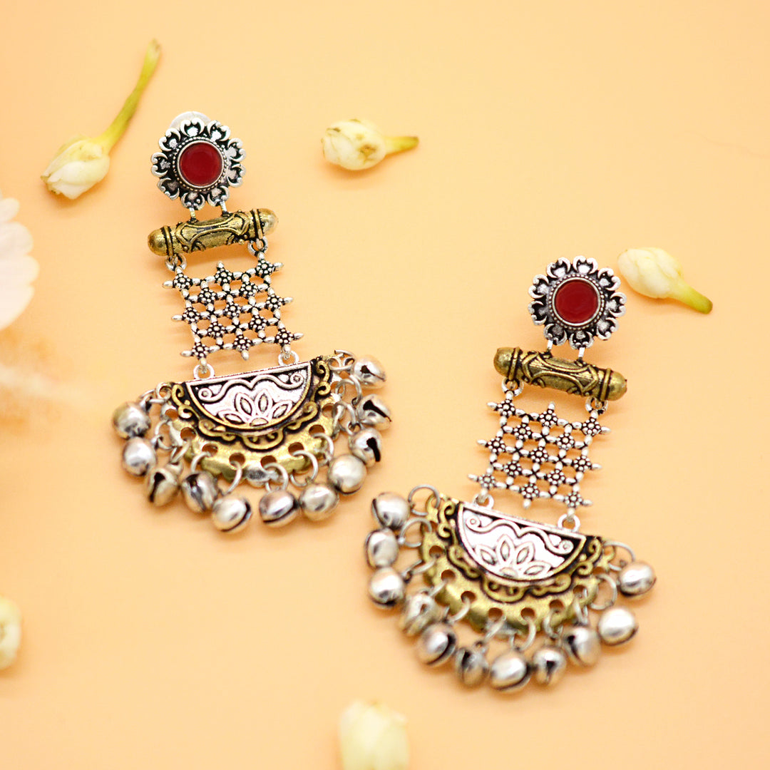 Geometric Red Dual Tone Earrings - Joker & Witch