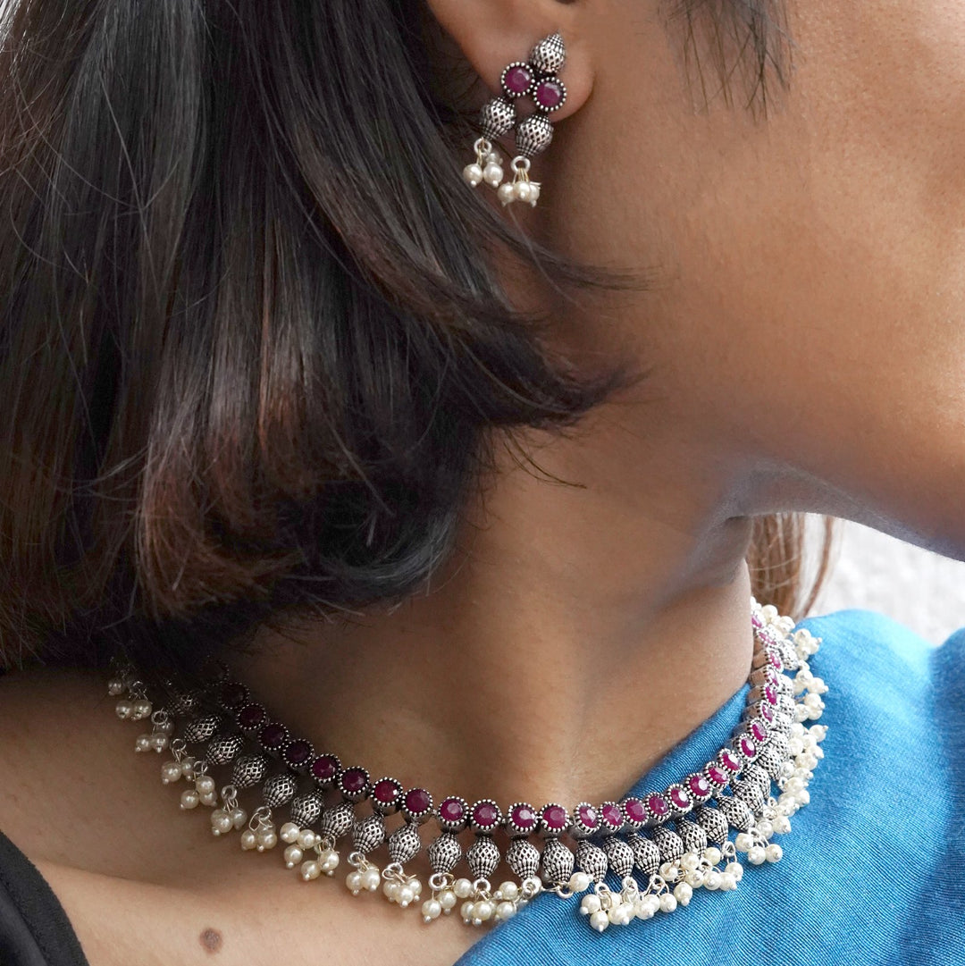 Teejh Mitali Rani Pink Stone Choker Necklace Set