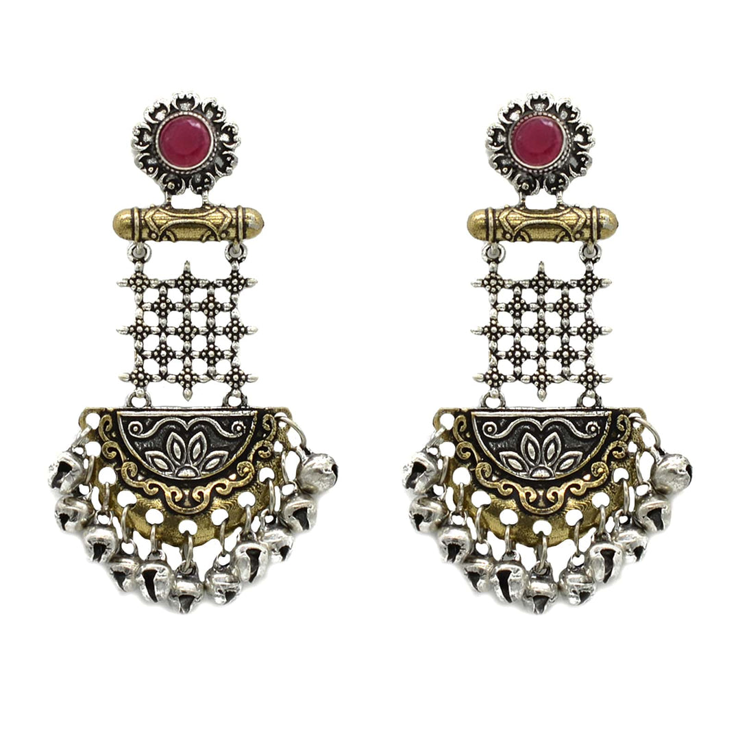 Geometric Red Dual Tone Earrings - Joker & Witch