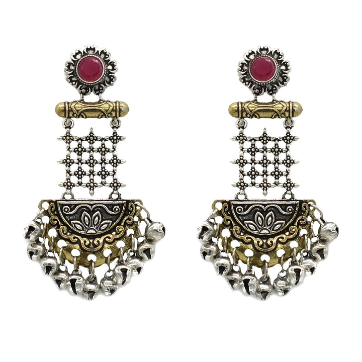 Geometric Red Dual Tone Earrings - Joker & Witch