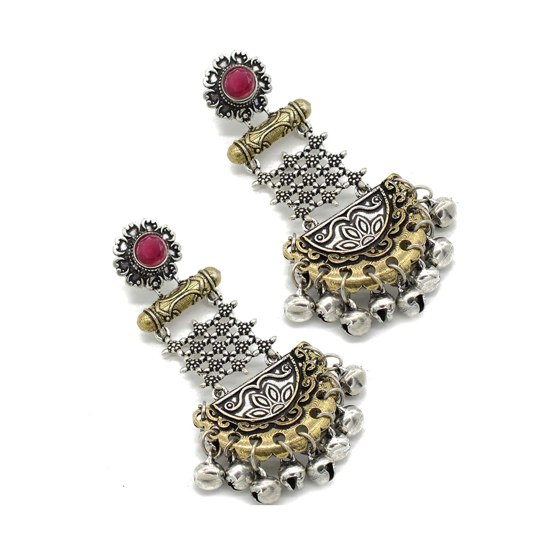 Geometric Red Dual Tone Earrings - Joker & Witch