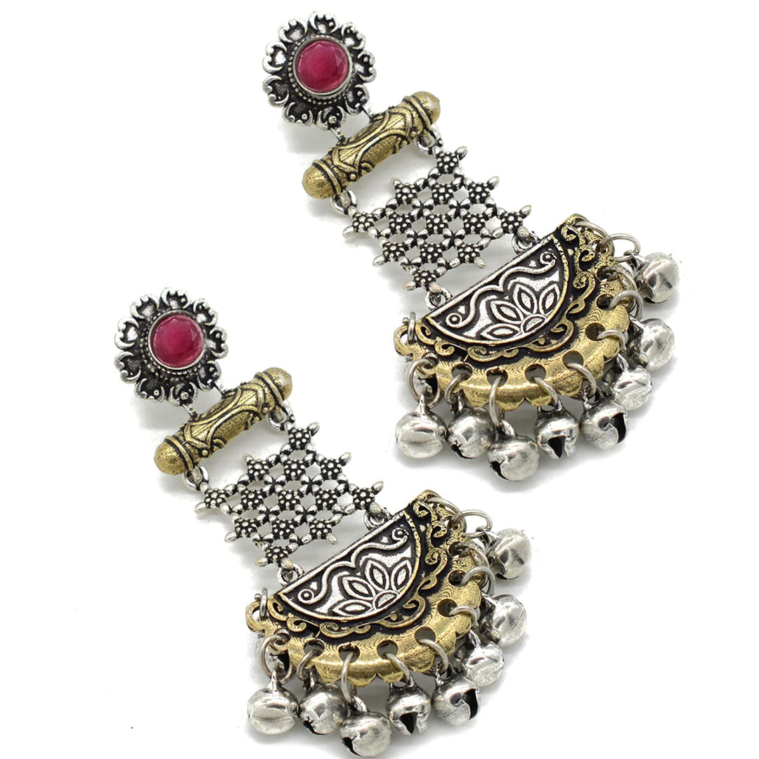 Geometric Red Dual Tone Earrings - Joker & Witch
