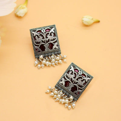 Miniature Red Enamel Silver Earrings - Joker & Witch