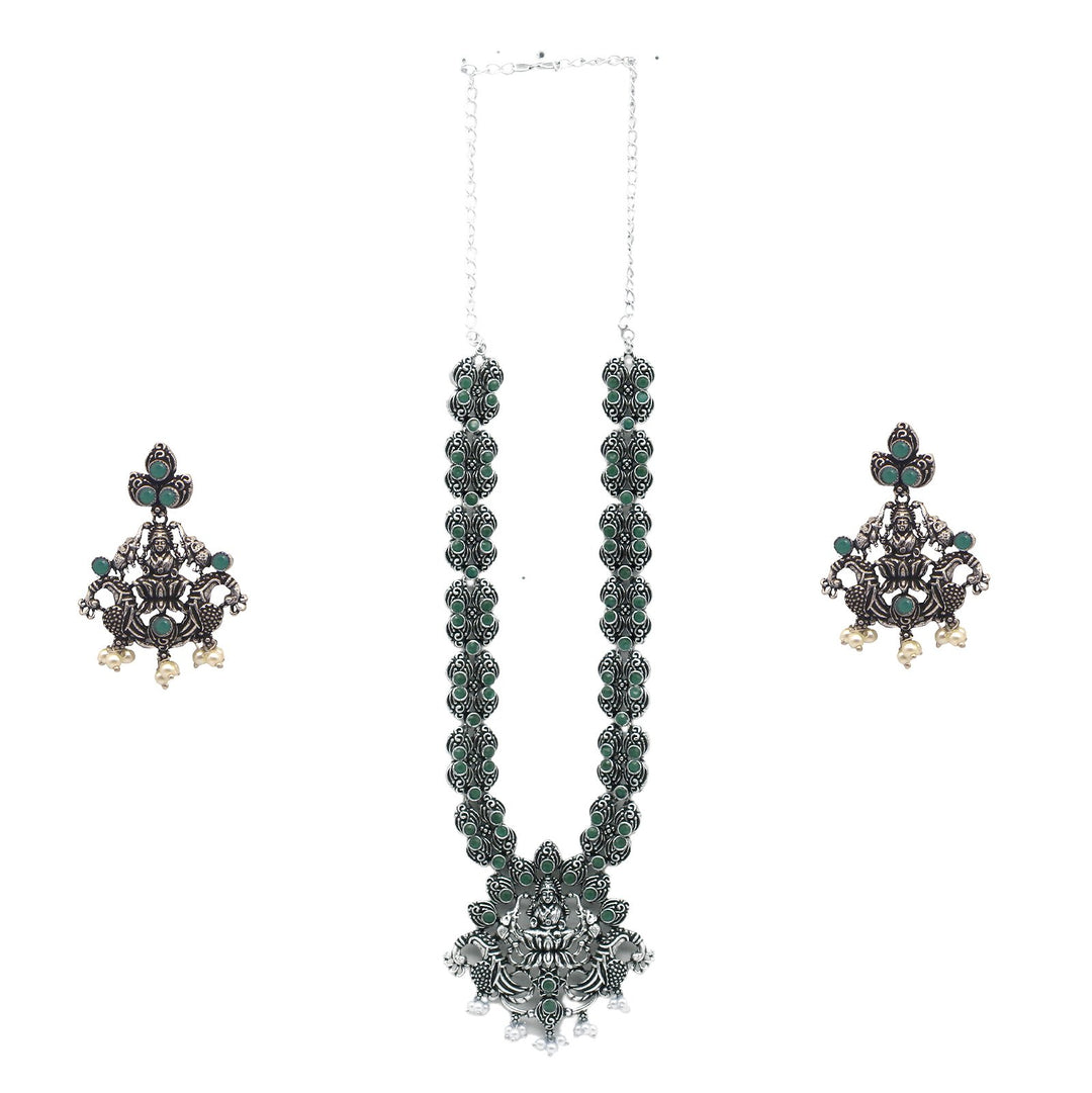 Teejh Rachita Green Stone Temple Work Necklace Set
