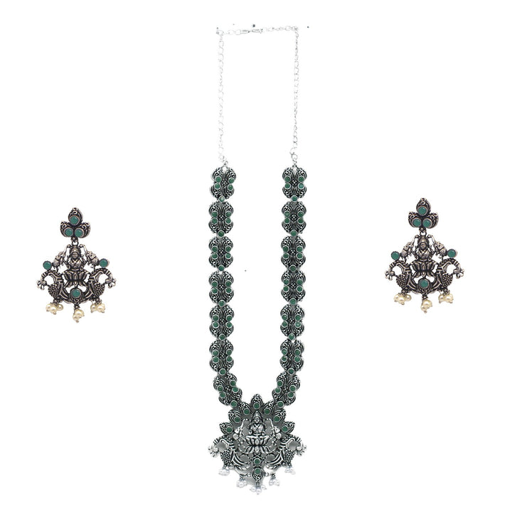 Teejh Rachita Green Stone Temple Work Necklace Set