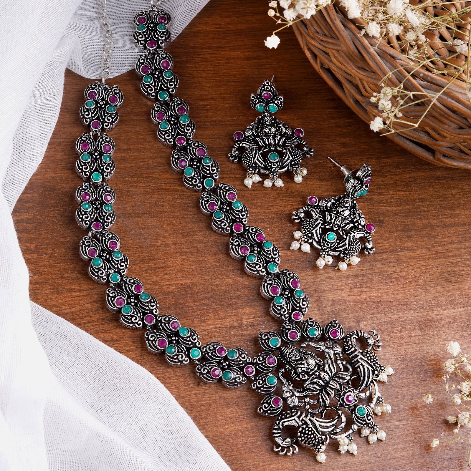 Teejh Ridhi Multi Colored Temple Work Necklace Set Online for Women ...
