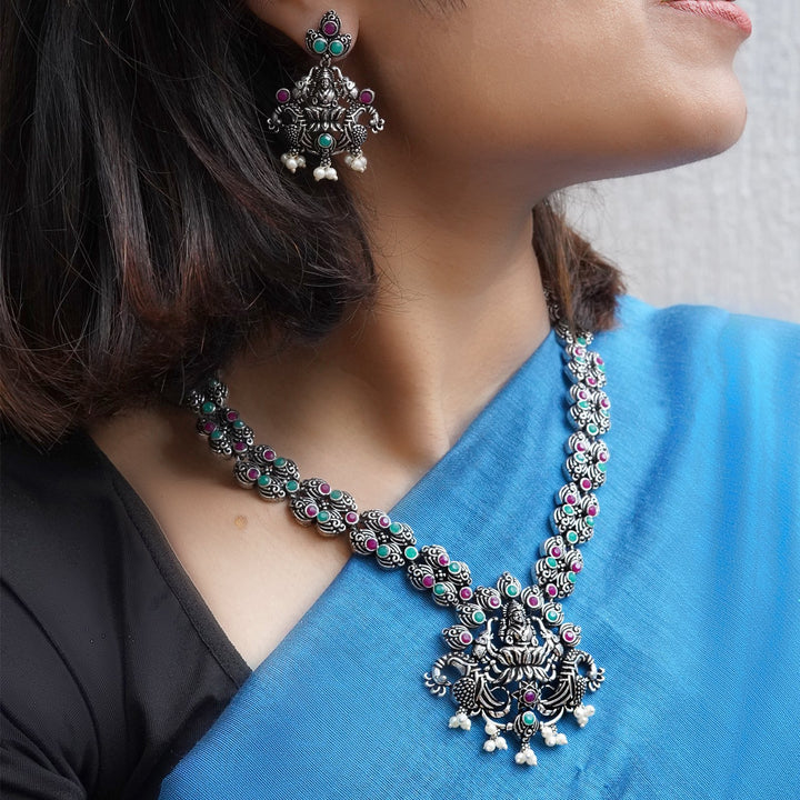 Teejh Ridhi Multi Colored Temple Work Necklace Set