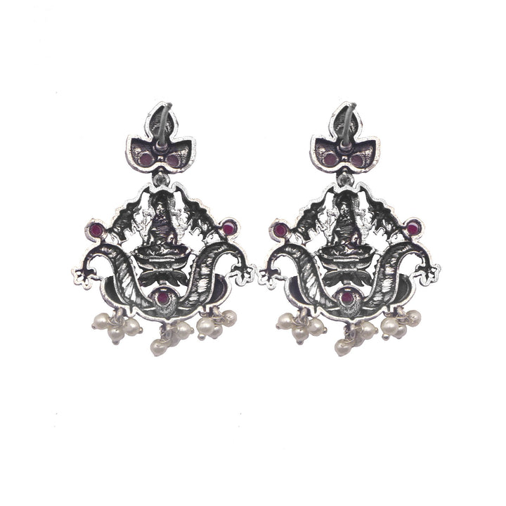 Teejh Saanvi Red Stone Temple Work Necklace Set