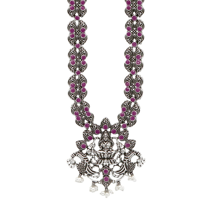 Teejh Saanvi Red Stone Temple Work Necklace Set