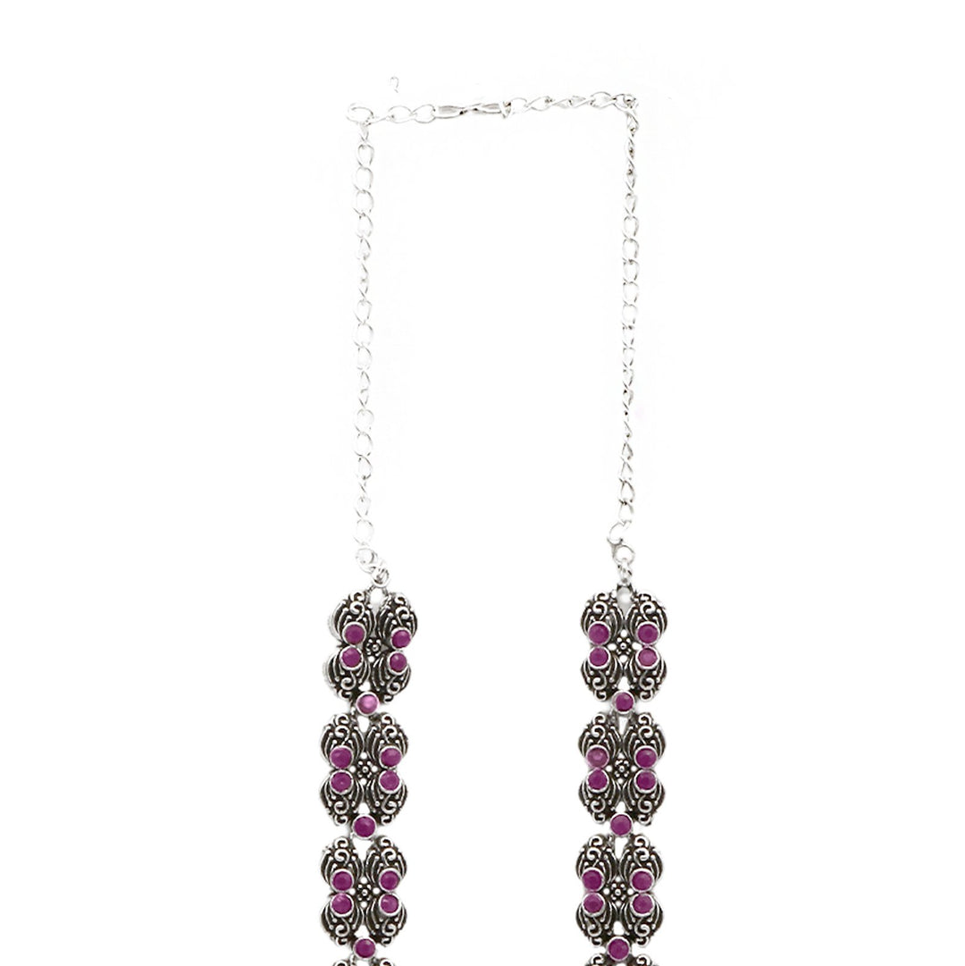 Teejh Saanvi Red Stone Temple Work Necklace Set