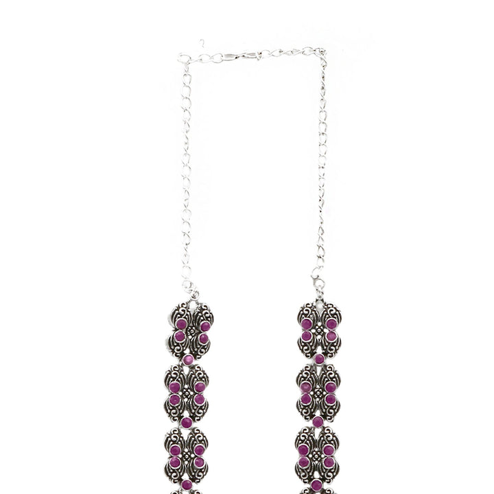 Teejh Saanvi Red Stone Temple Work Necklace Set