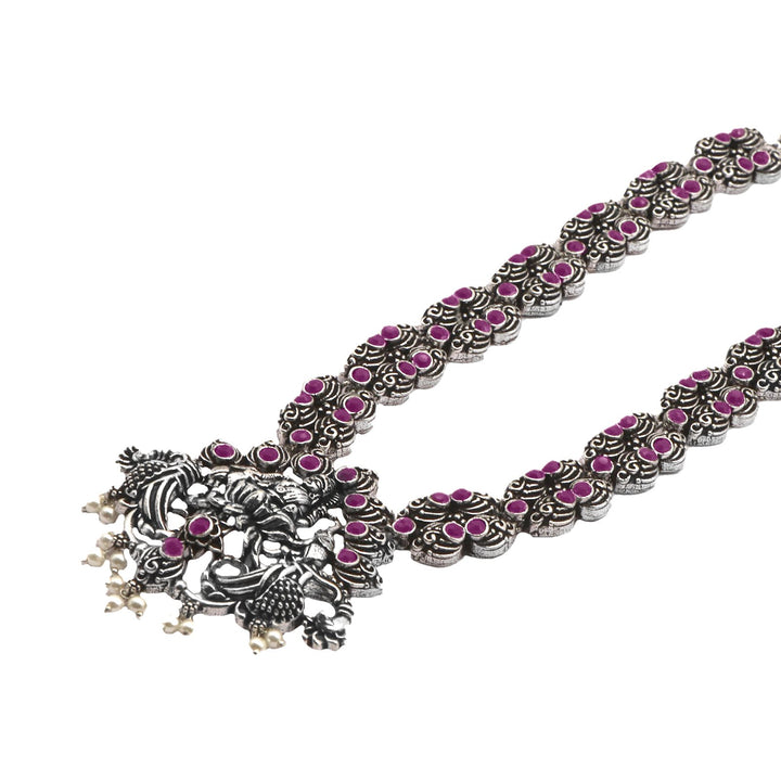 Teejh Saanvi Red Stone Temple Work Necklace Set