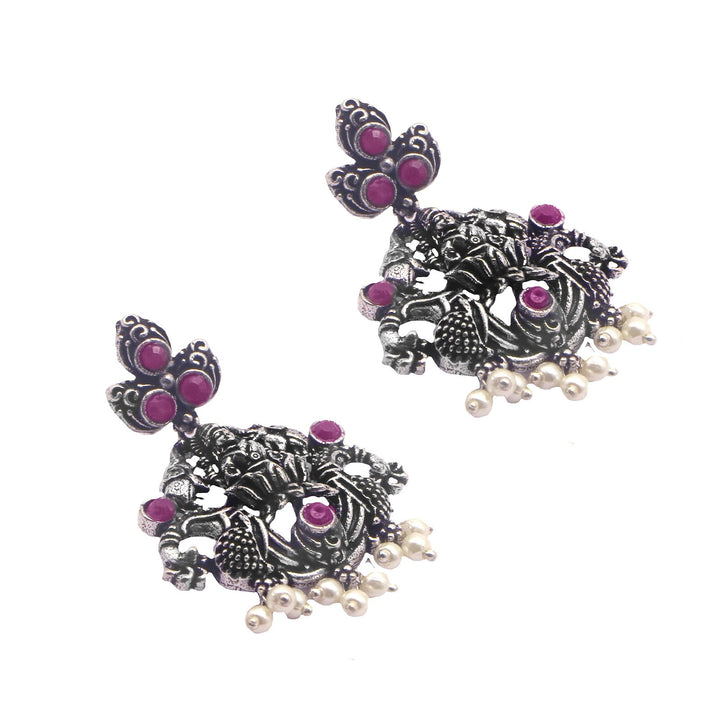 Teejh Saanvi Red Stone Temple Work Necklace Set