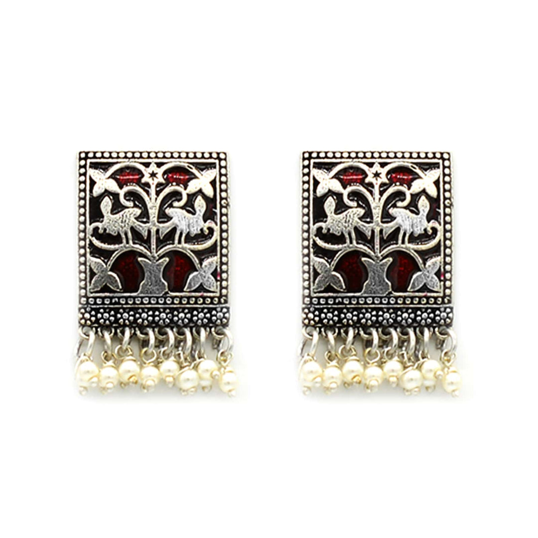 Miniature Red Enamel Silver Earrings - Joker & Witch