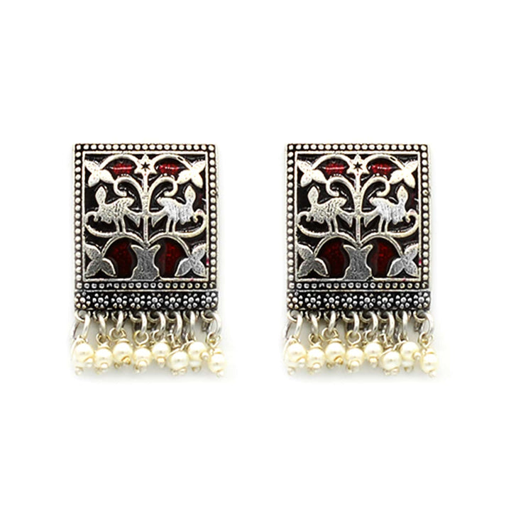 Miniature Red Enamel Silver Earrings - Joker & Witch
