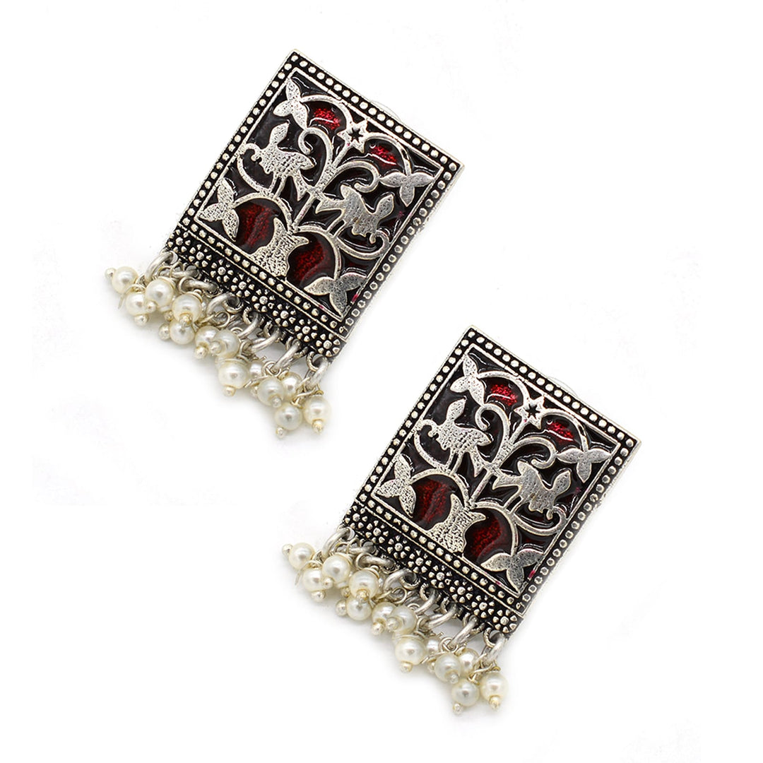 Miniature Red Enamel Silver Earrings - Joker & Witch
