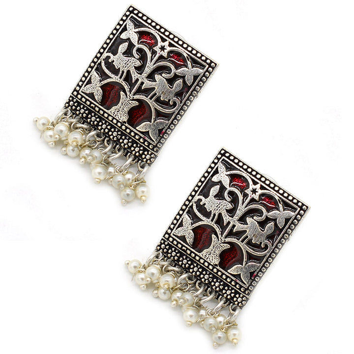 Miniature Red Enamel Silver Earrings - Joker & Witch