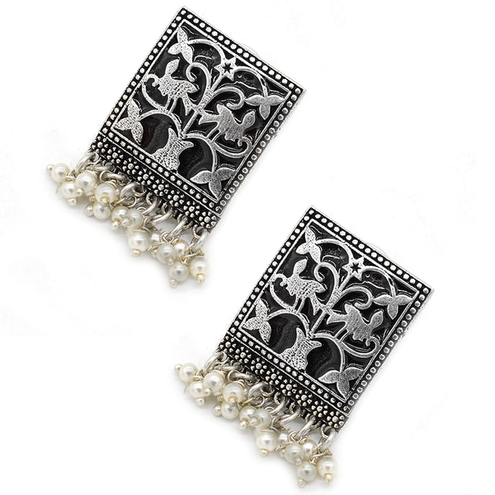 Miniature Black Enamel Silver Earrings - Joker & Witch