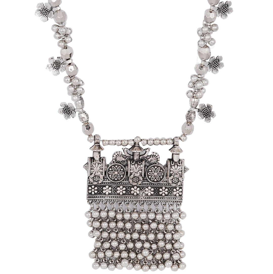 Teejh Nihan Ethnic Silver Oxidised ghungroo Long necklace