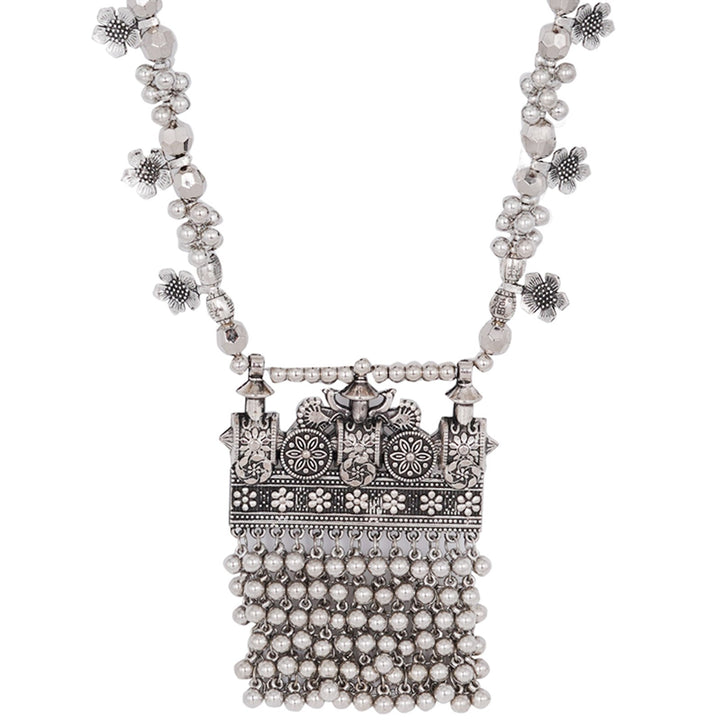 Teejh Nihan Ethnic Silver Oxidised ghungroo Long necklace