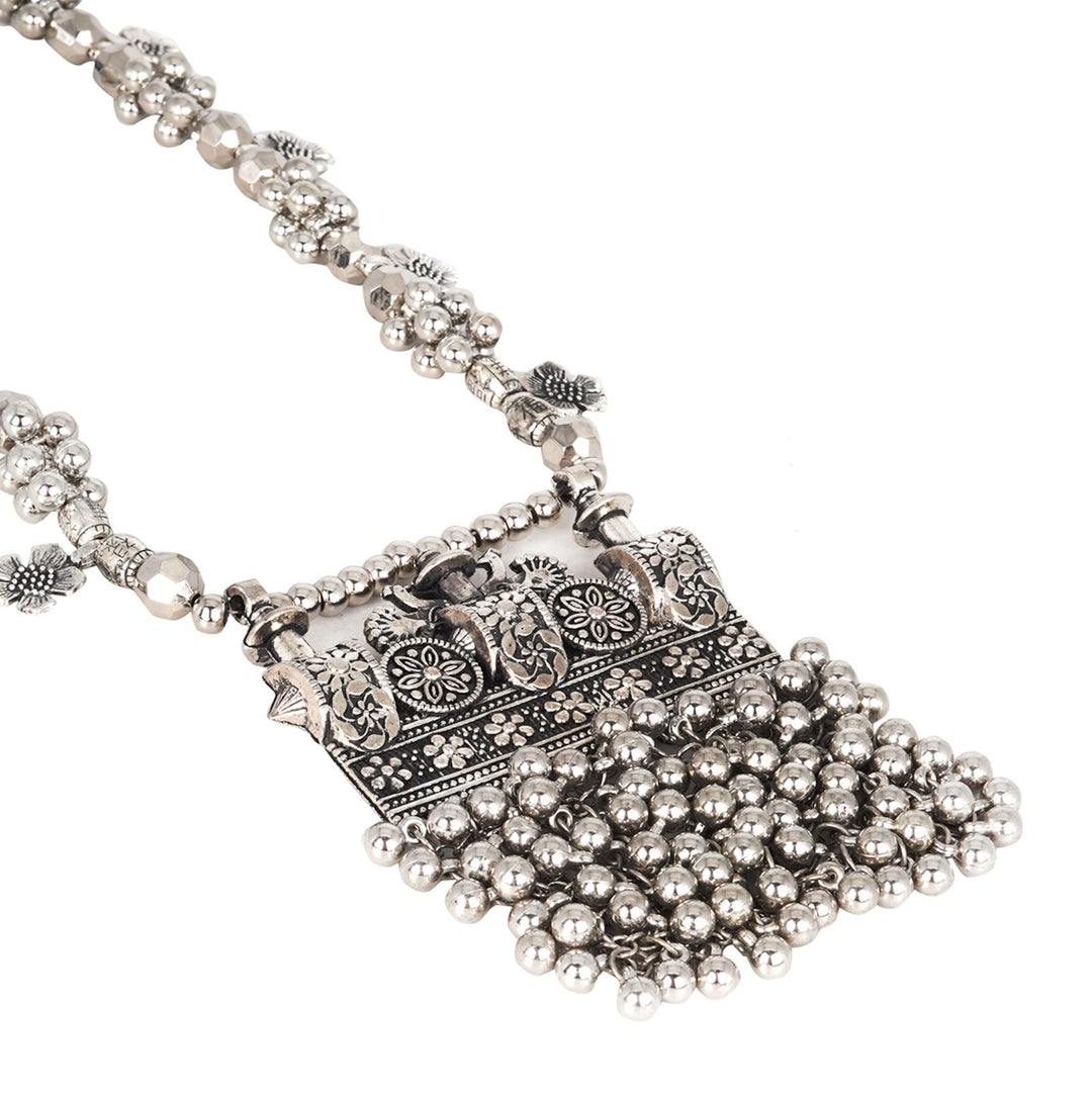 Teejh Nihan Ethnic Silver Oxidised ghungroo Long necklace