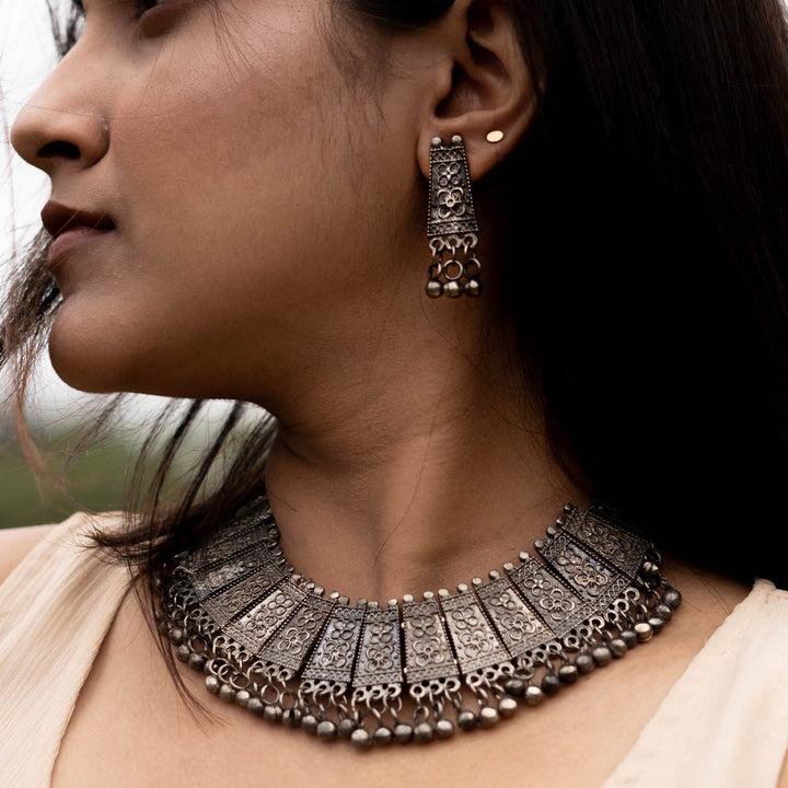 Teejh Mihira Ethnic Silver Oxidised Choker Necklace Set