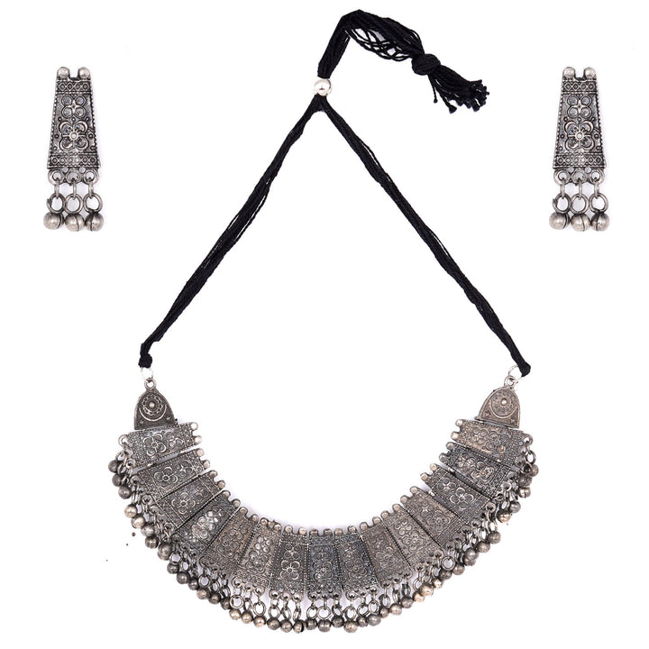 Teejh Mihira Ethnic Silver Oxidised Choker Necklace Set
