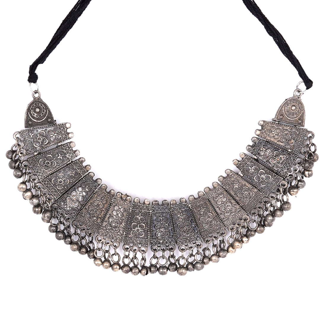 Teejh Mihira Ethnic Silver Oxidised Choker Necklace Set