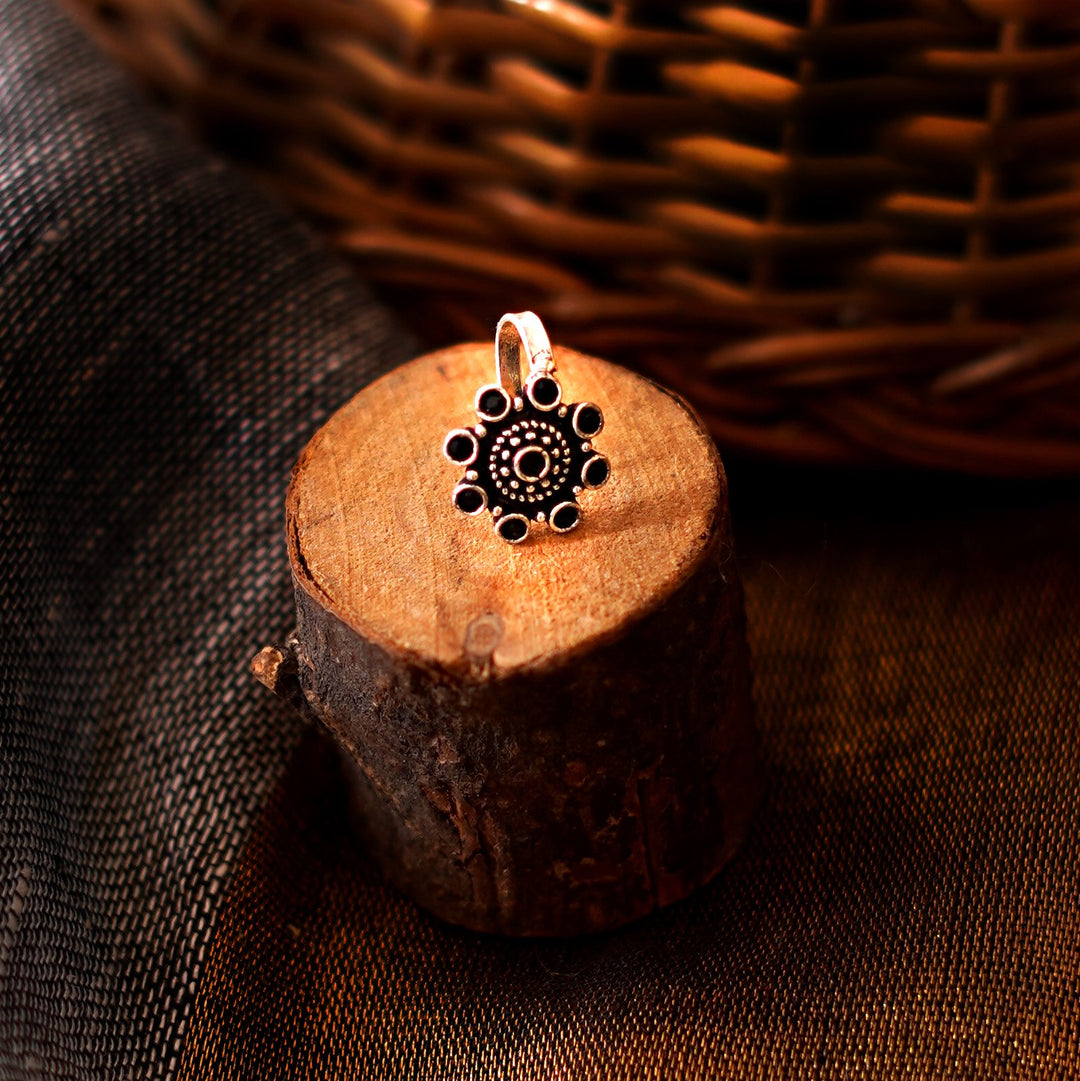 Teejh Aagamya Black Stone Ethnic Silver Oxidised Nose Pin