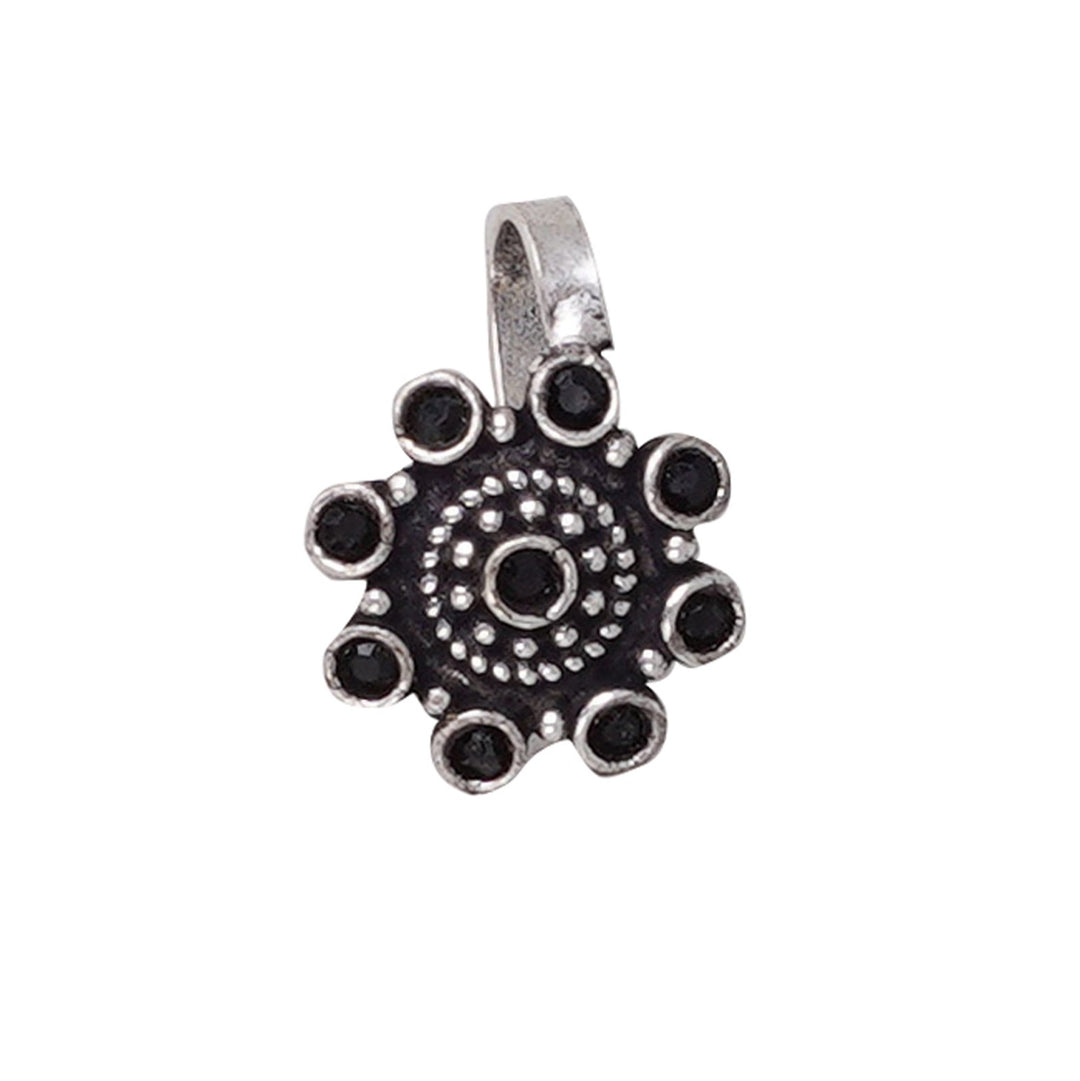 Teejh Aagamya Black Stone Ethnic Silver Oxidised Nose Pin