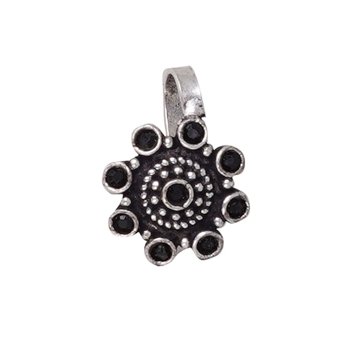 Teejh Aagamya Black Stone Ethnic Silver Oxidised Nose Pin
