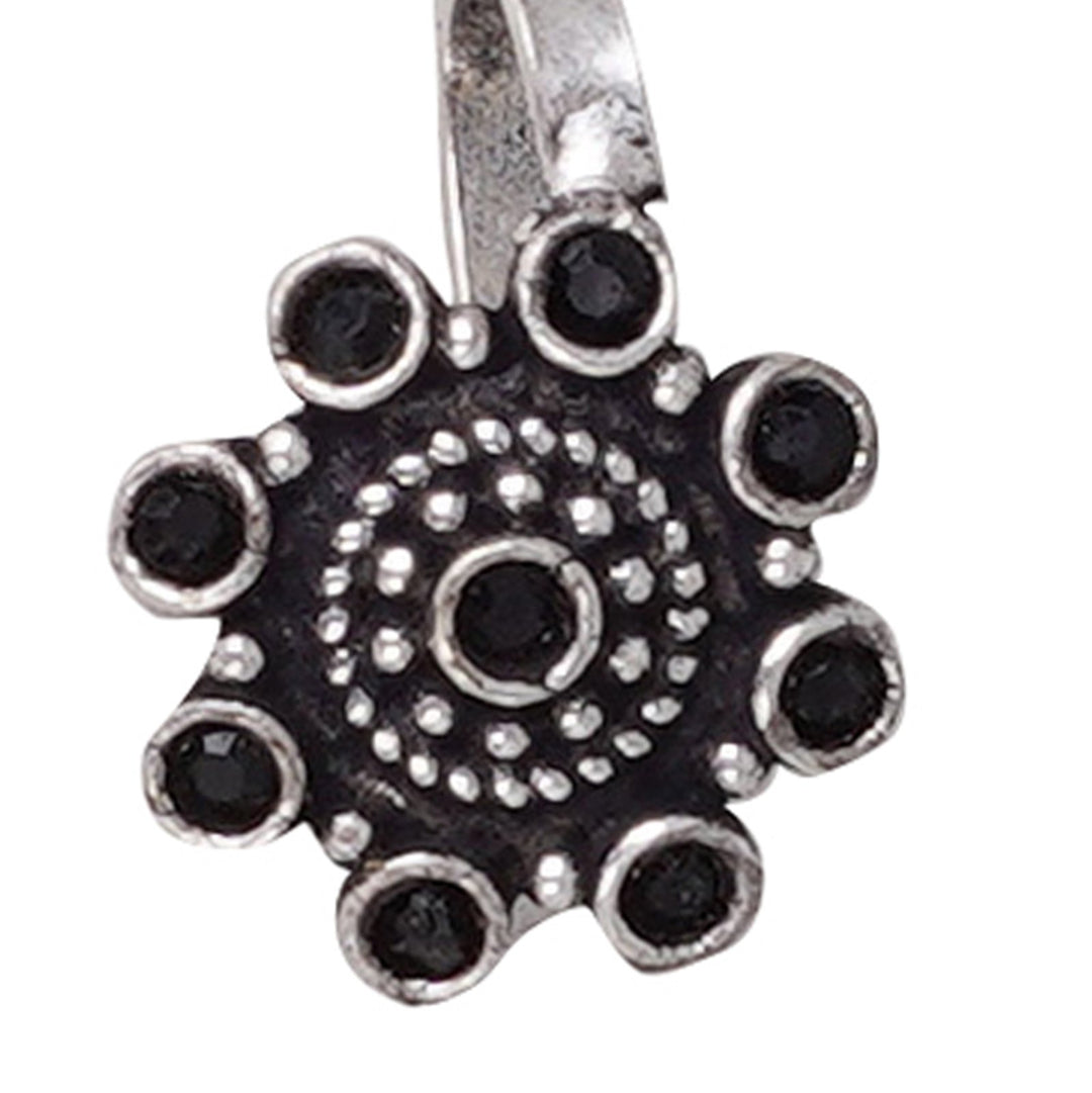 Teejh Aagamya Black Stone Ethnic Silver Oxidised Nose Pin
