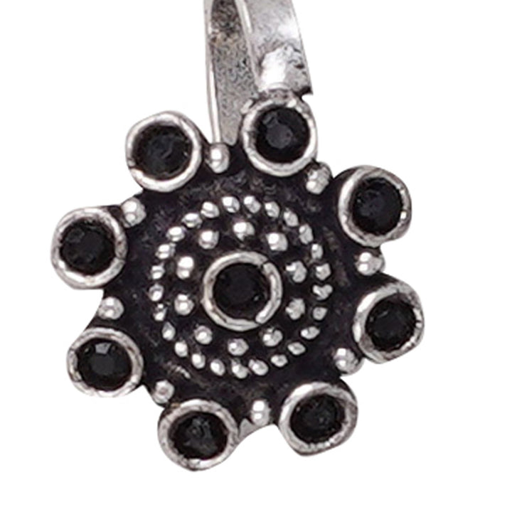 Teejh Aagamya Black Stone Ethnic Silver Oxidised Nose Pin