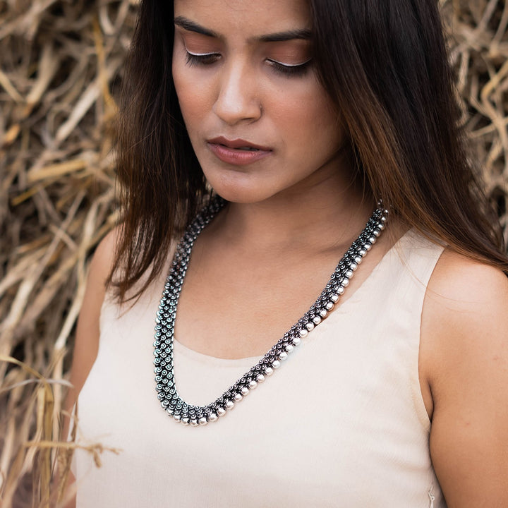 Teejh Aanshi Long Ethnic Silver Oxidised Necklace