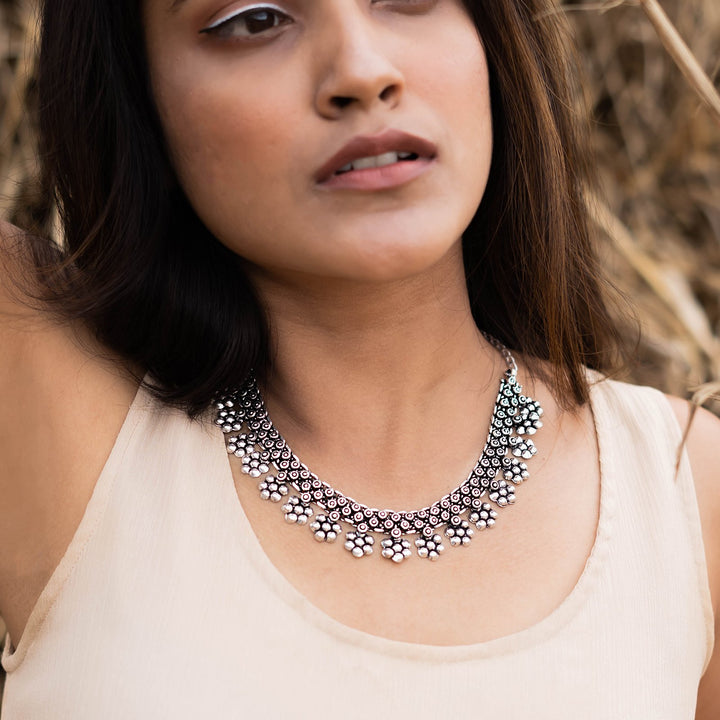Teejh Praanvi Ethnic Silver Oxidised Choker Necklace